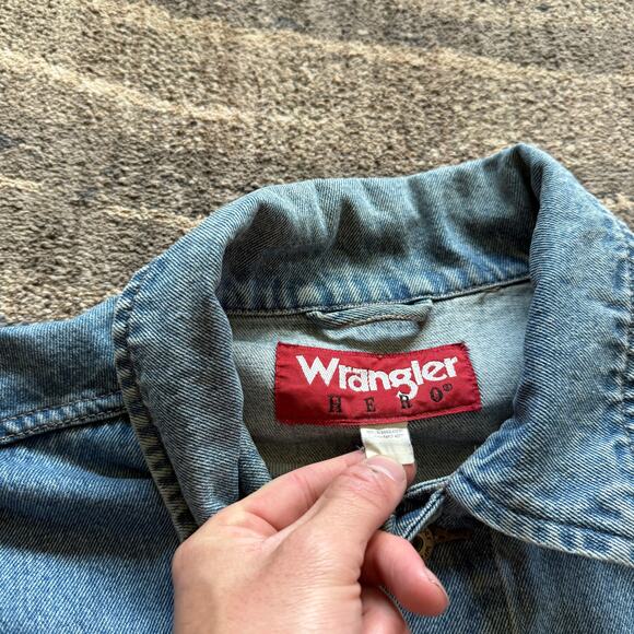 Men's Vintage 90's Wrangler Hero Denim Blue Jean Western Trucker Jacket Sz Large - Picture 4 of 6